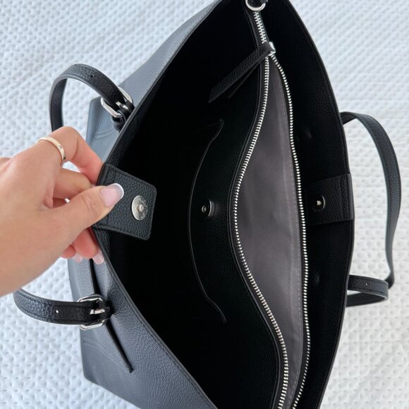 SIMONS SHOPPING WORK SHOULDER TOTE BAG BLACK VEGAN LEATHER - Picture 3 of 5